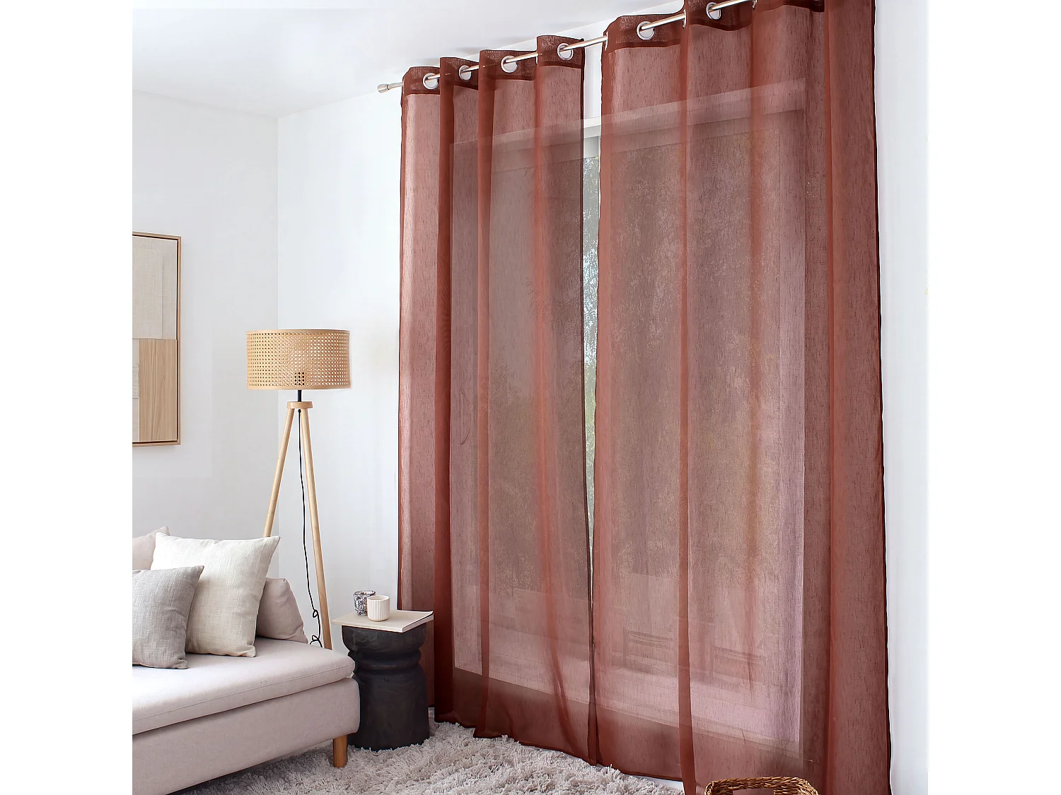 Voilage à œillets, marron, 140x240cm, Matière texturée, Collection Sia, CMADECO - Marron