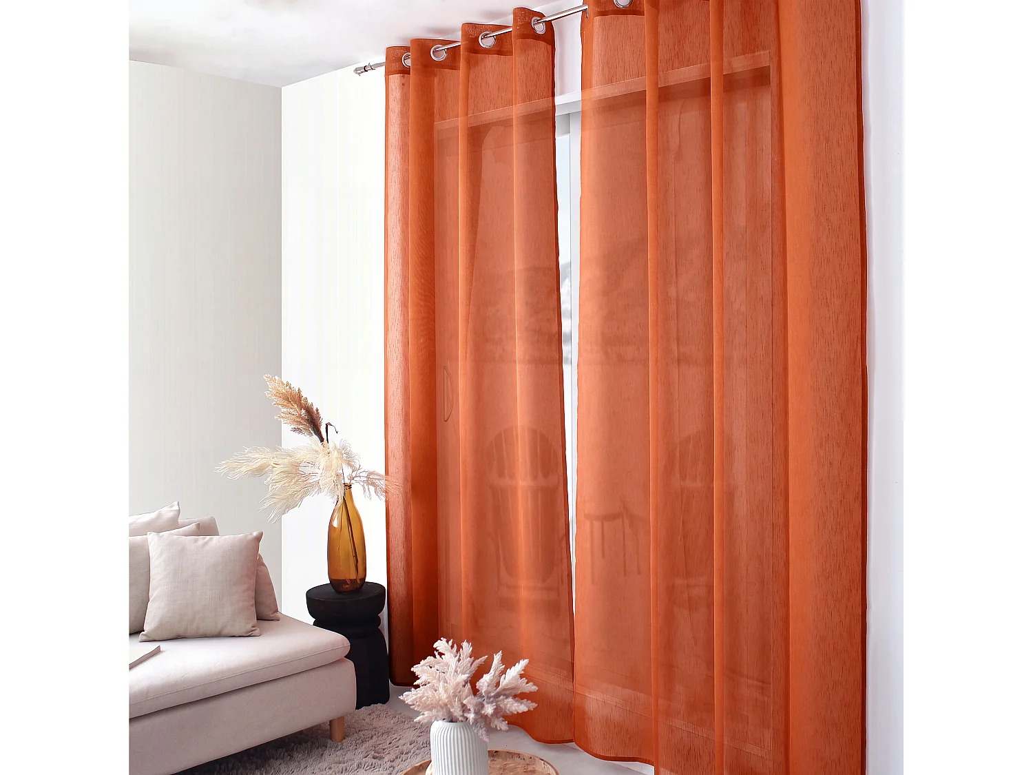 Voilage à œillets, orange, 140x240cm, Matière texturée, Collection Sia, CMADECO - Orange