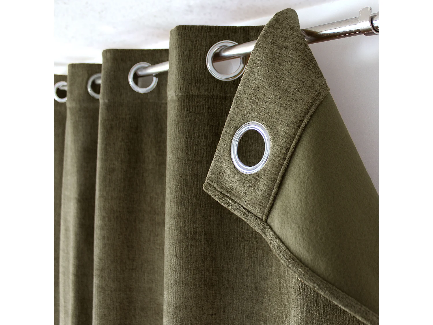 Rideaux Thermique à Œillets, Vert foncé, 140x240 cm, Lot de 2, Velours Marbré, Collection Nuuk, CMADECO - Vert
