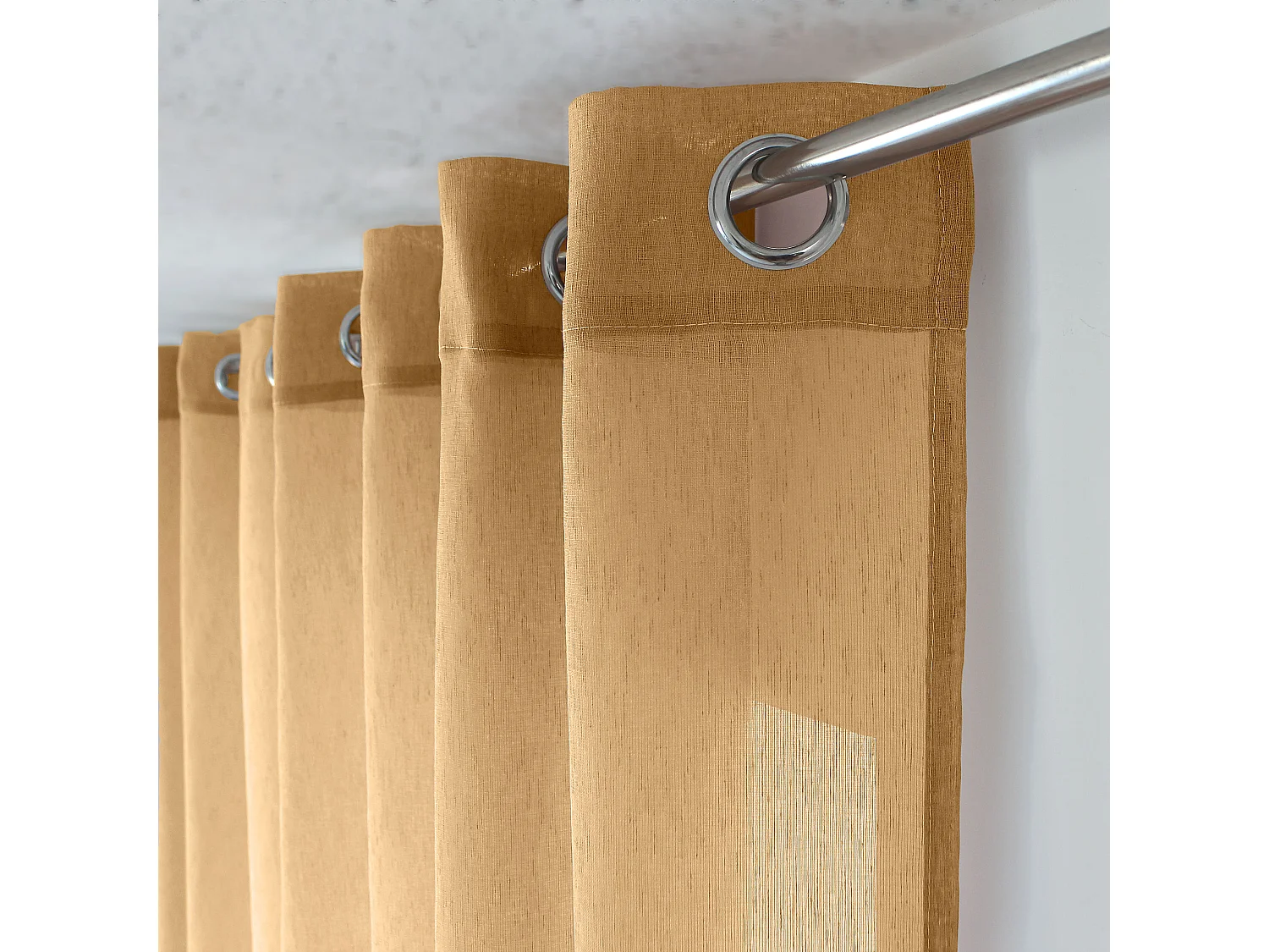 Voilages à œillets, jaune, 140x240cm, Lot de 2, Matière texturée, Collection Sia, CMADECO - Jaune