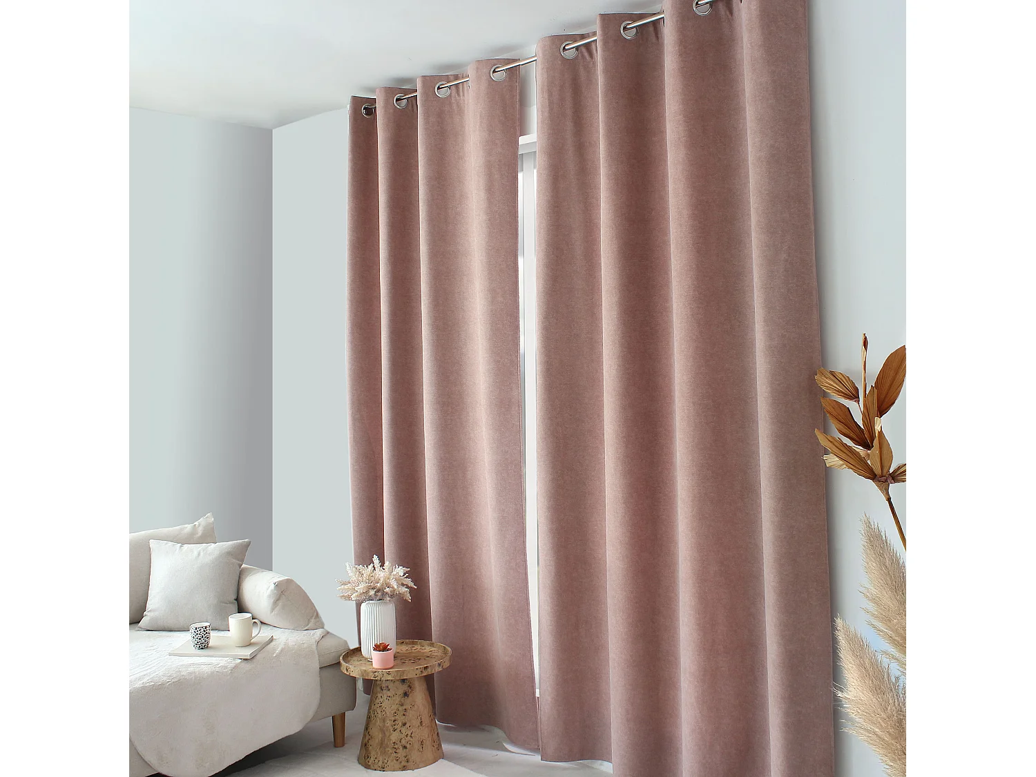 Rideau Thermique à Œillets, Vieux rose, 140x240 cm, Velours Marbré, Collection Nuuk, CMADECO - Rose