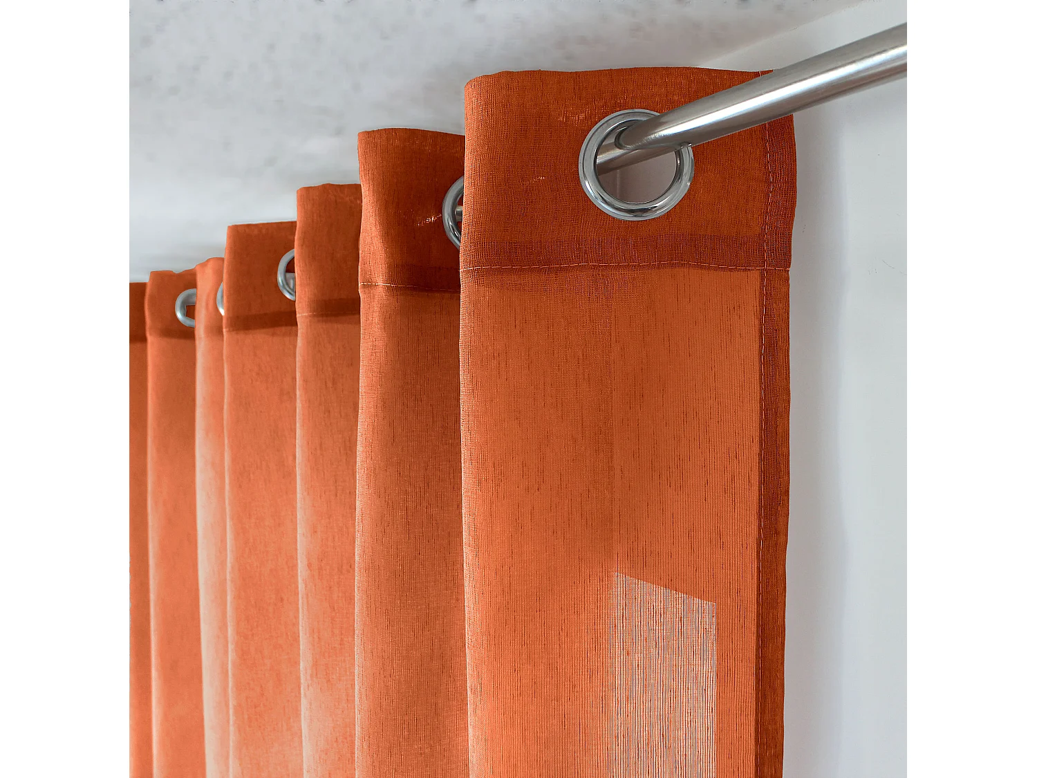 Voilages à œillets, orange, 140x240cm, Lot de 2, Matière texturée, Collection Sia, CMADECO - Orange