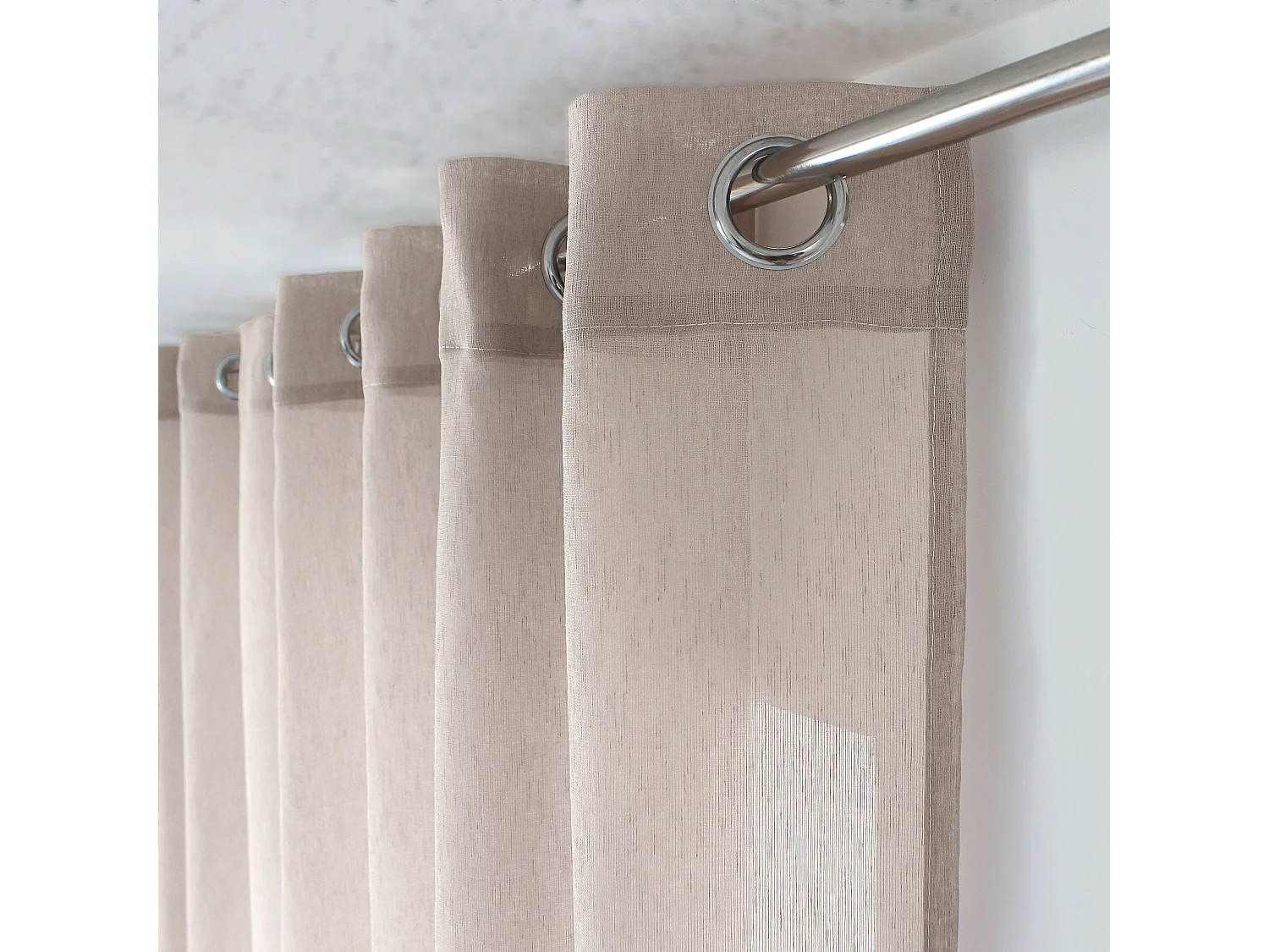 Voilage à œillets, Beige, 140x240cm, Matière texturée, Collection Sia, CMADECO - Beige