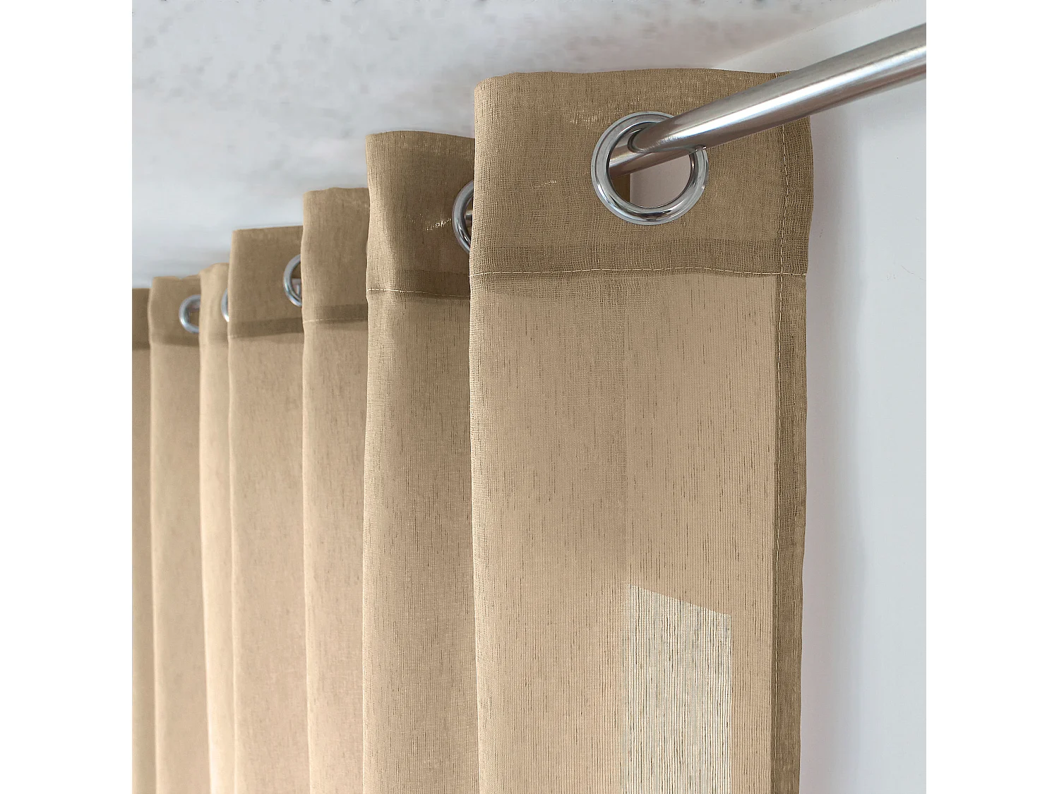 Voilages à œillets, écru lin, 140x240cm, Lot de 2, Matière texturée, Collection Sia, CMADECO - Beige