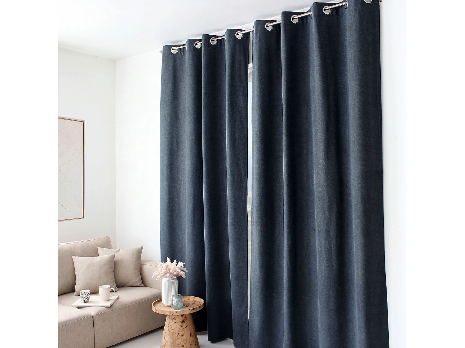 Rideau Thermique à Œillets, Bleu foncé, 140x240 cm, Velours Marbré, Collection Nuuk, CMADECO - Bleu