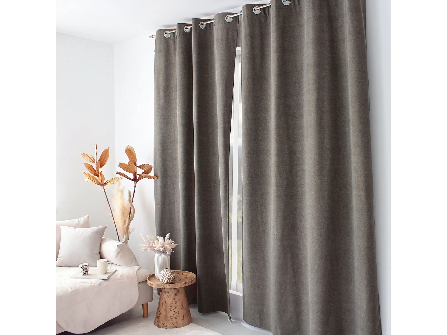 Rideau Thermique à Œillets, Marron taupe, 140x240 cm, Velours Marbré, Collection Nuuk, CMADECO - Marron