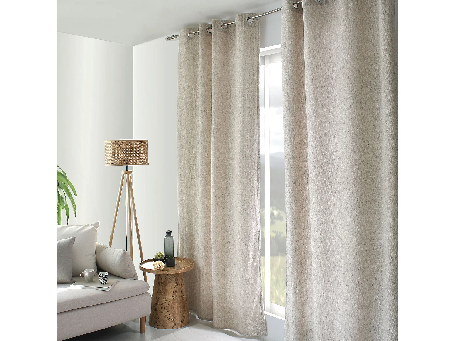 Rideau Thermique à Œillets, Ecru chiné, 140x240 cm, Velours Chenillé, Collection Alpaga, CMADECO - Beige