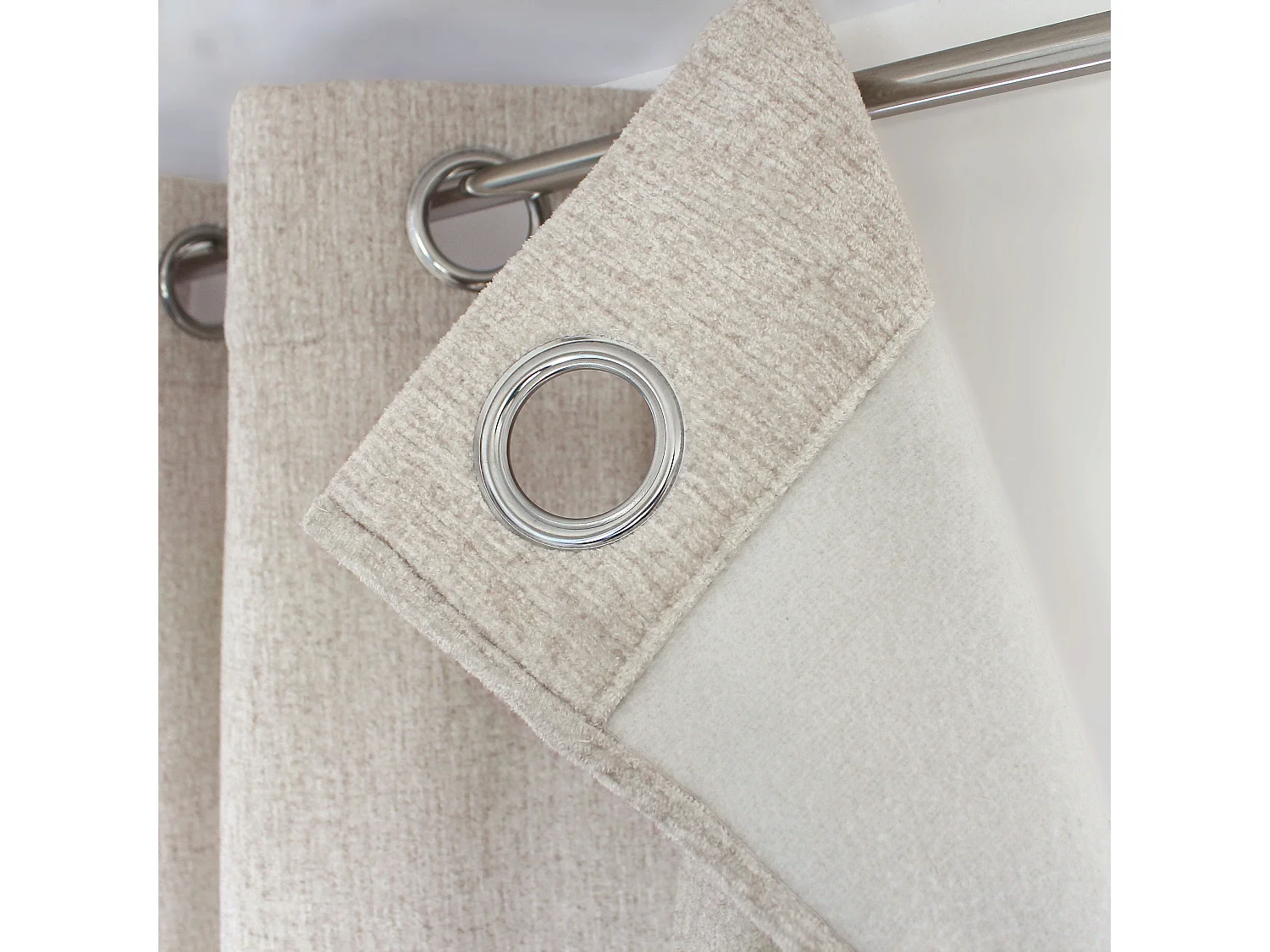 Rideau Thermique à Œillets, Ecru chiné, 140x240 cm, Velours Chenillé, Collection Alpaga, CMADECO - Beige