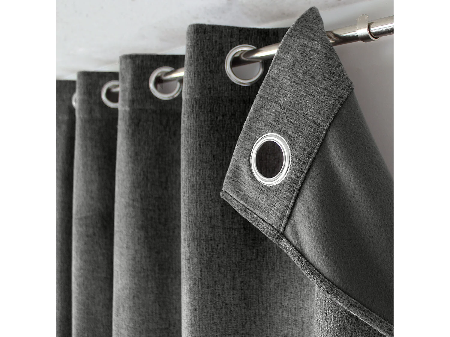 Rideau Thermique à Œillets, Gris foncé chiné, 140x240 cm, Velours Chenillé, Collection Alpaga, CMADECO - Gris