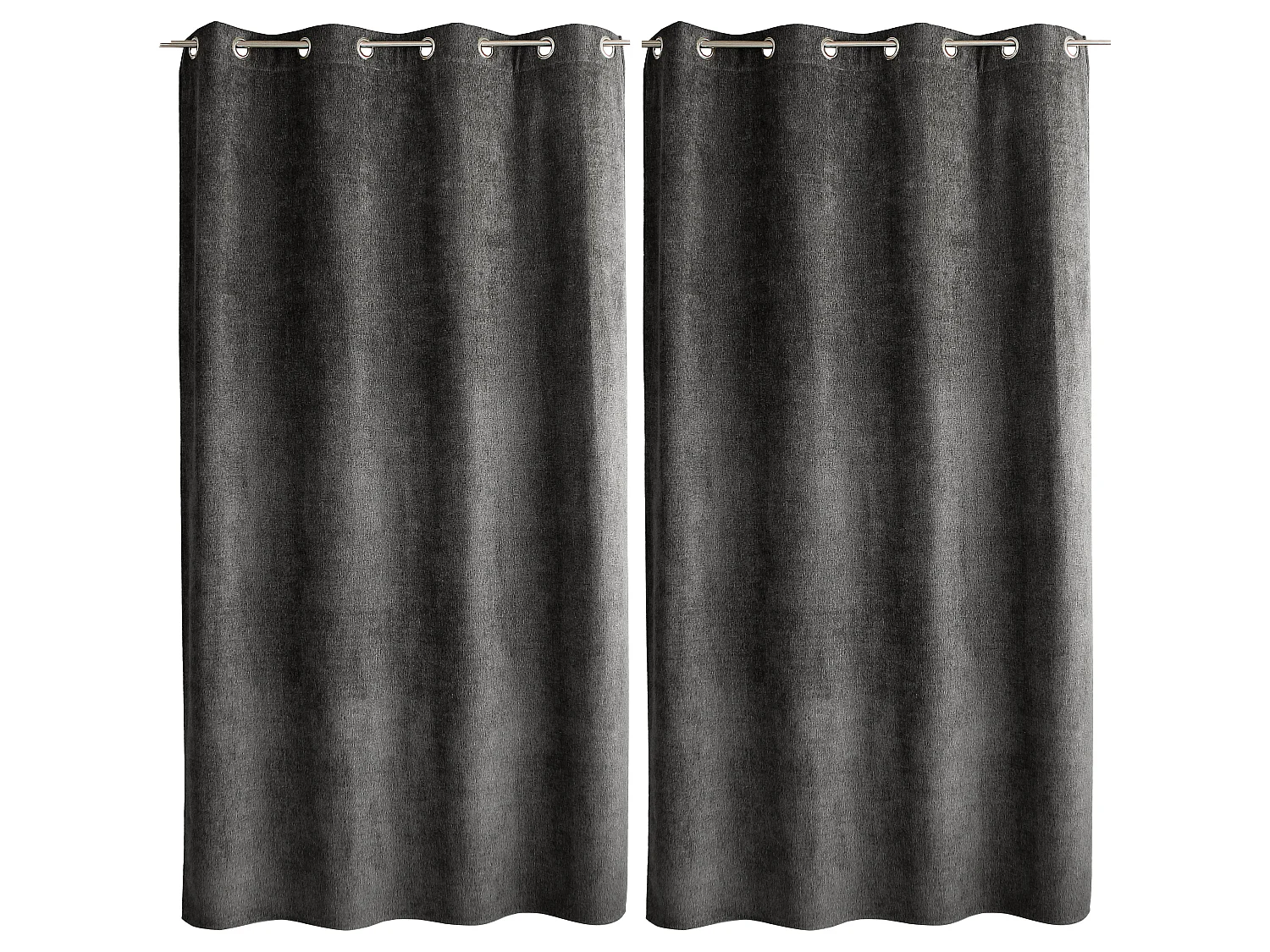 Rideaux Thermique à Œillets, Gris foncé chiné, 140x240 cm, Lot de 2, Velours Chenillé, Collection Alpaga, CMADECO - Gris
