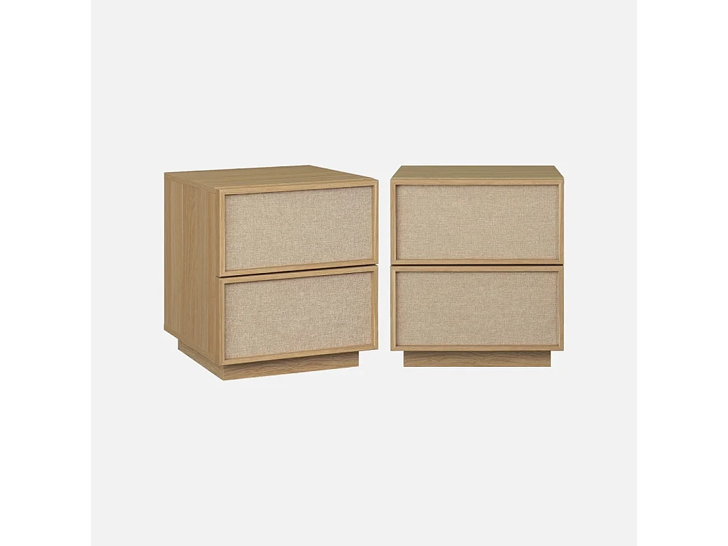 Lot de 2 tables de chevet décor bois et tissu 2 tiroirs naturel - Kuba