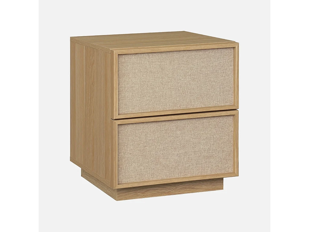 Lot de 2 tables de chevet décor bois et tissu 2 tiroirs naturel - Kuba
