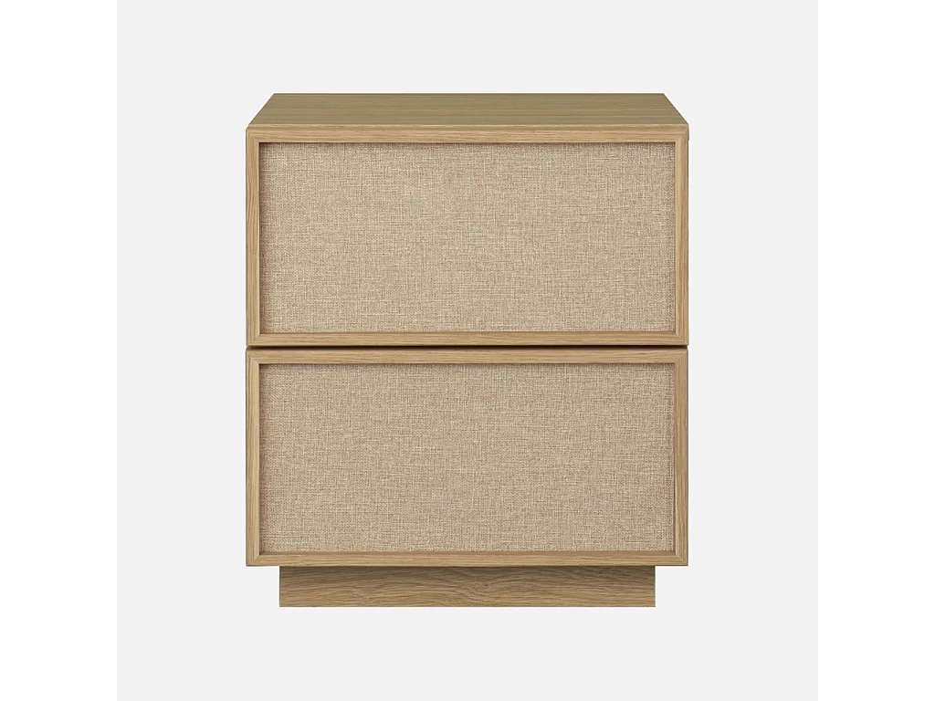 Lot de 2 tables de chevet décor bois et tissu 2 tiroirs naturel - Kuba