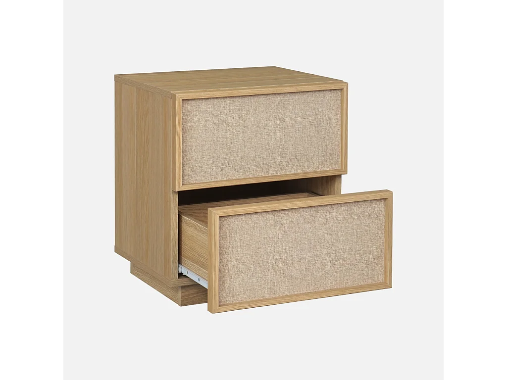 Lot de 2 tables de chevet décor bois et tissu 2 tiroirs naturel - Kuba