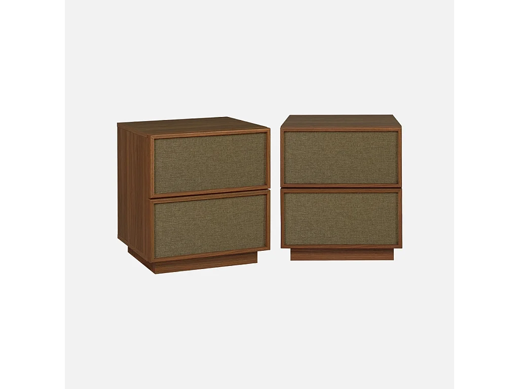Lot de 2 tables de chevet décor bois et tissu 2 tiroirs noyer - Kuba