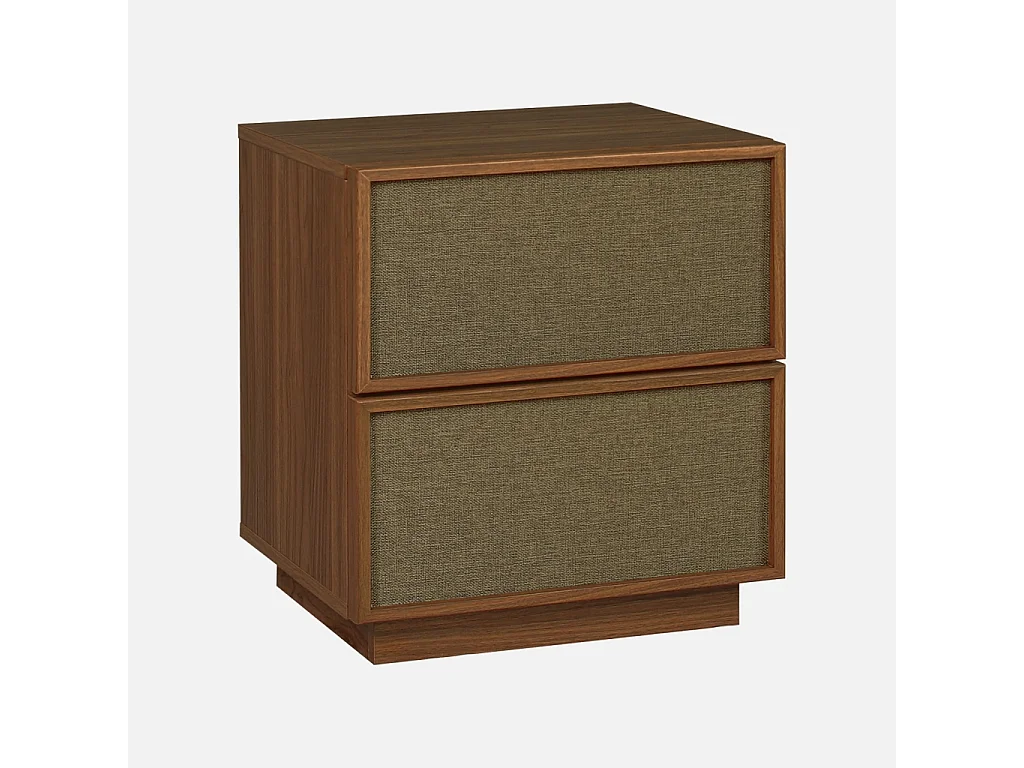 Lot de 2 tables de chevet décor bois et tissu 2 tiroirs noyer - Kuba