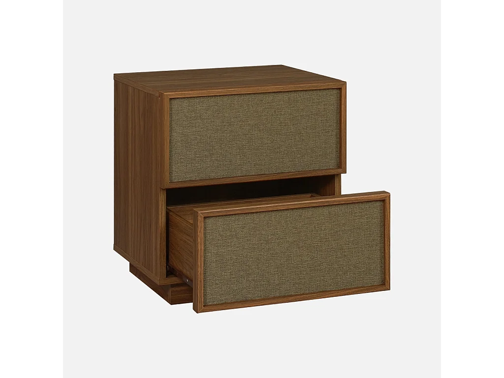 Lot de 2 tables de chevet décor bois et tissu 2 tiroirs noyer - Kuba