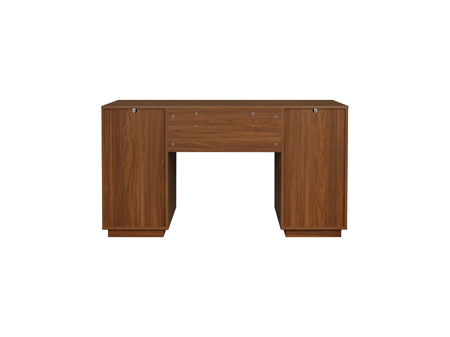 Scrivania decorativa in legno e tessuto 2 ante 2 cassetti 1 nicchia, 140 cm, Kuba, Noce, 140x55x77