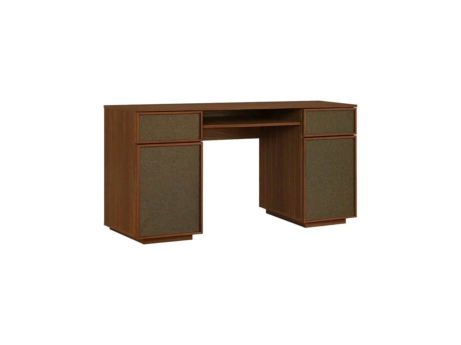 Scrivania decorativa in legno e tessuto 2 ante 2 cassetti 1 nicchia, 140 cm, Kuba, Noce, 140x55x77