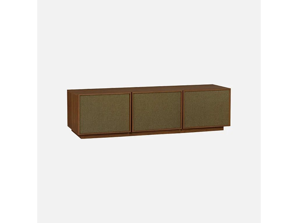 Meuble TV décor bois et tissu 3 portes 180cm noyer - Kuba