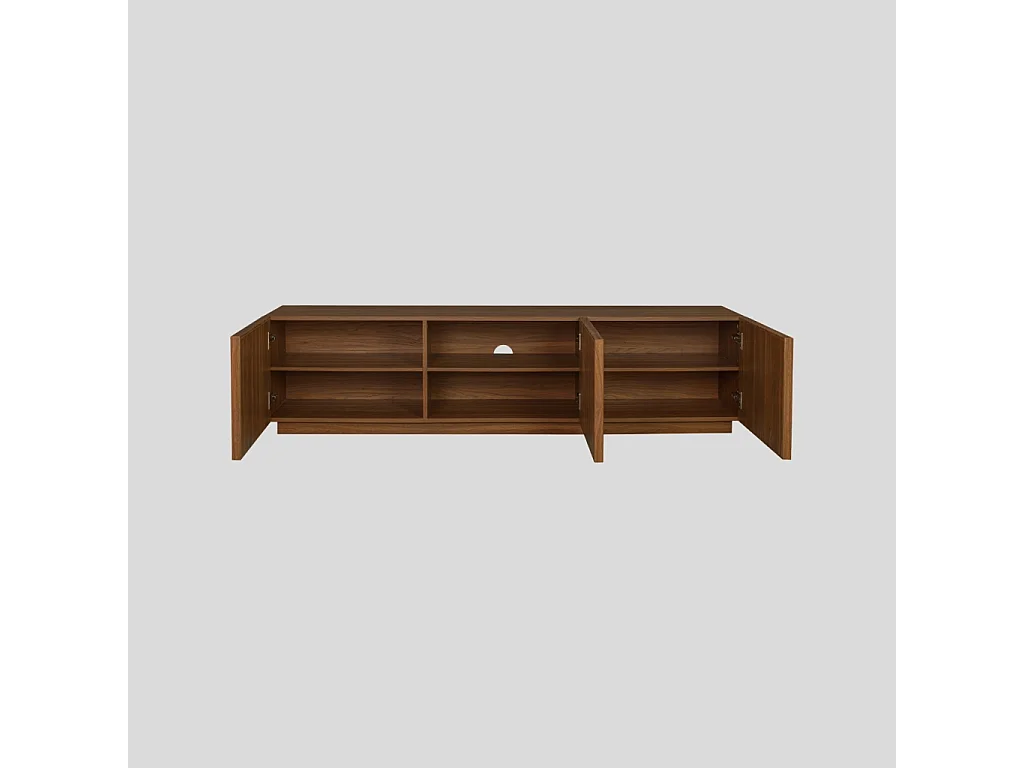 Meuble TV décor bois et tissu 3 portes 180cm noyer - Kuba