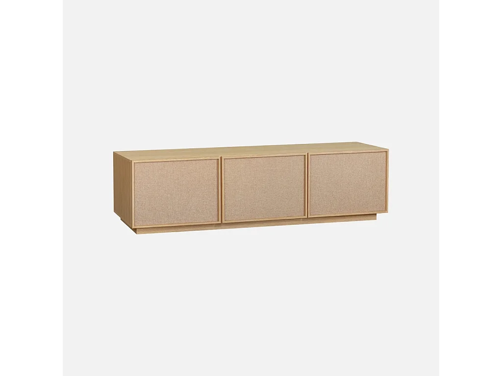 Meuble TV décor bois et tissu 3 portes 180cm naturel - Kuba