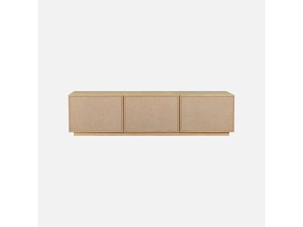 Meuble TV décor bois et tissu 3 portes 180cm naturel - Kuba