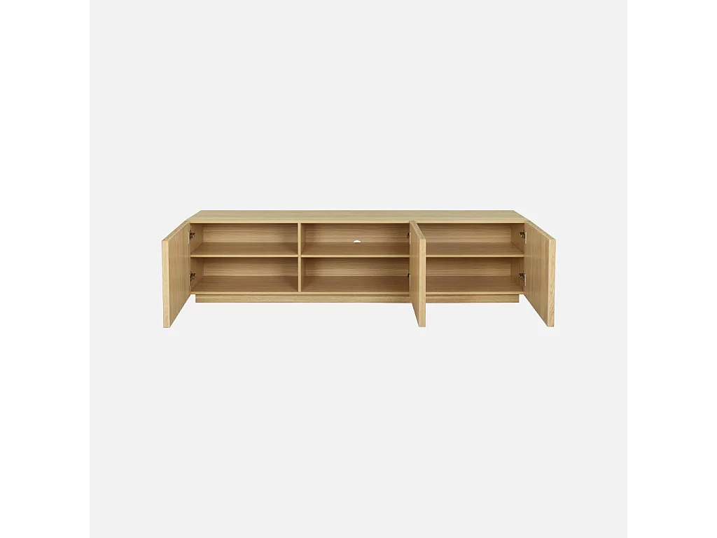 Meuble TV décor bois et tissu 3 portes 180cm naturel - Kuba