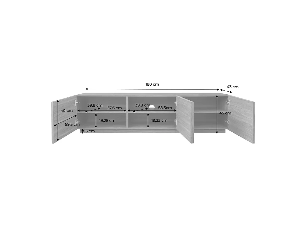 Meuble TV décor bois et tissu 3 portes 180cm naturel - Kuba