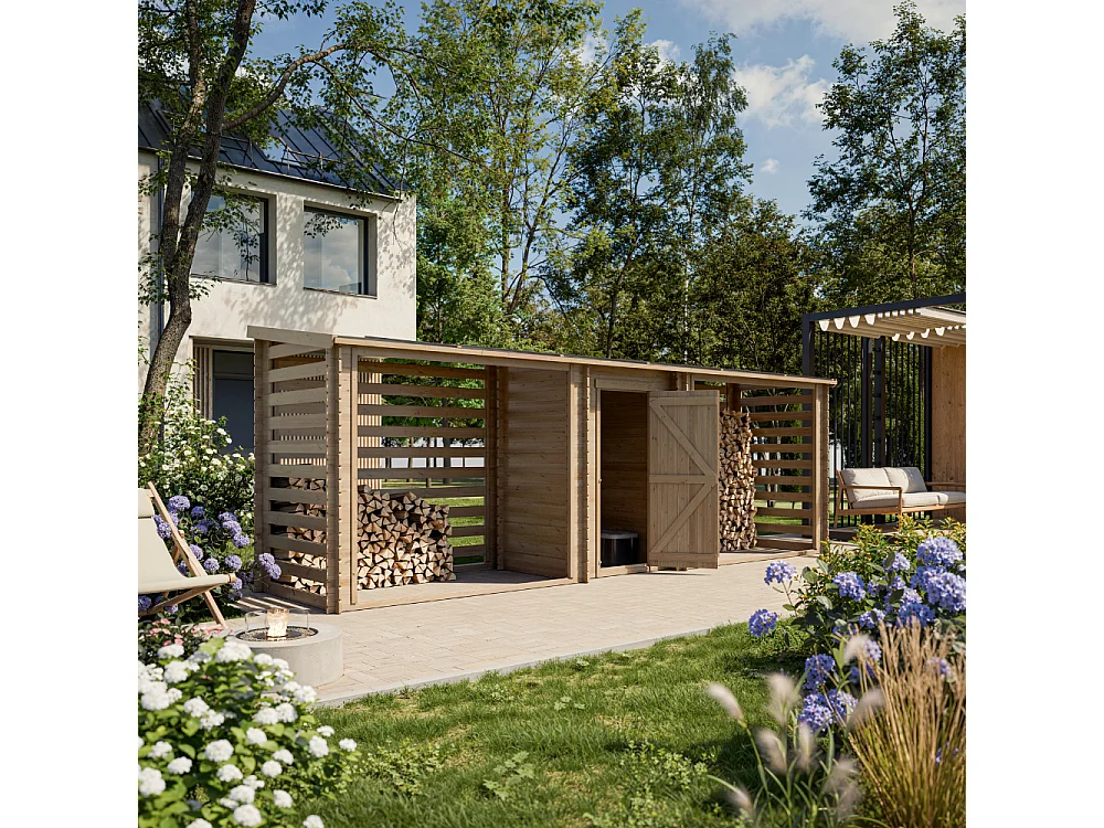 Wooden Firewood Storage with Tool Shed - 6,18 m² / 146x564xH199 cm - M206
