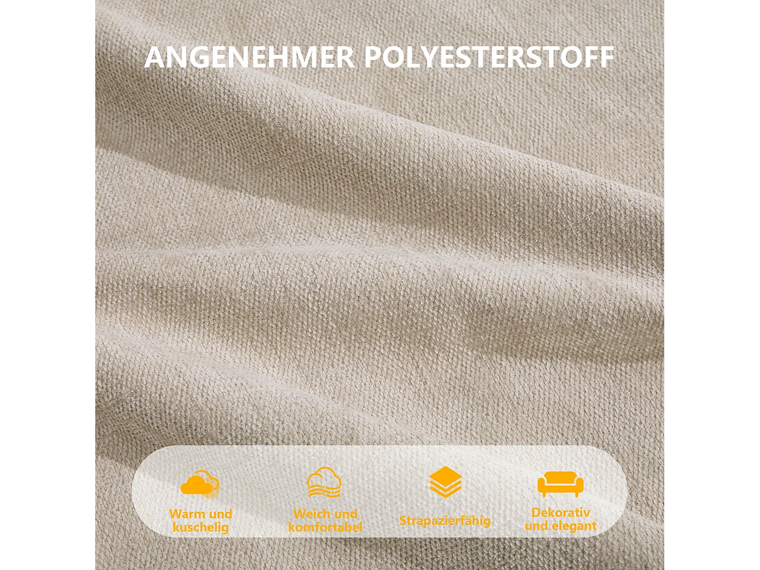 Canapé d’angle modulaire 3 places avec repose‑pieds en polyester beige, base antidérapante
