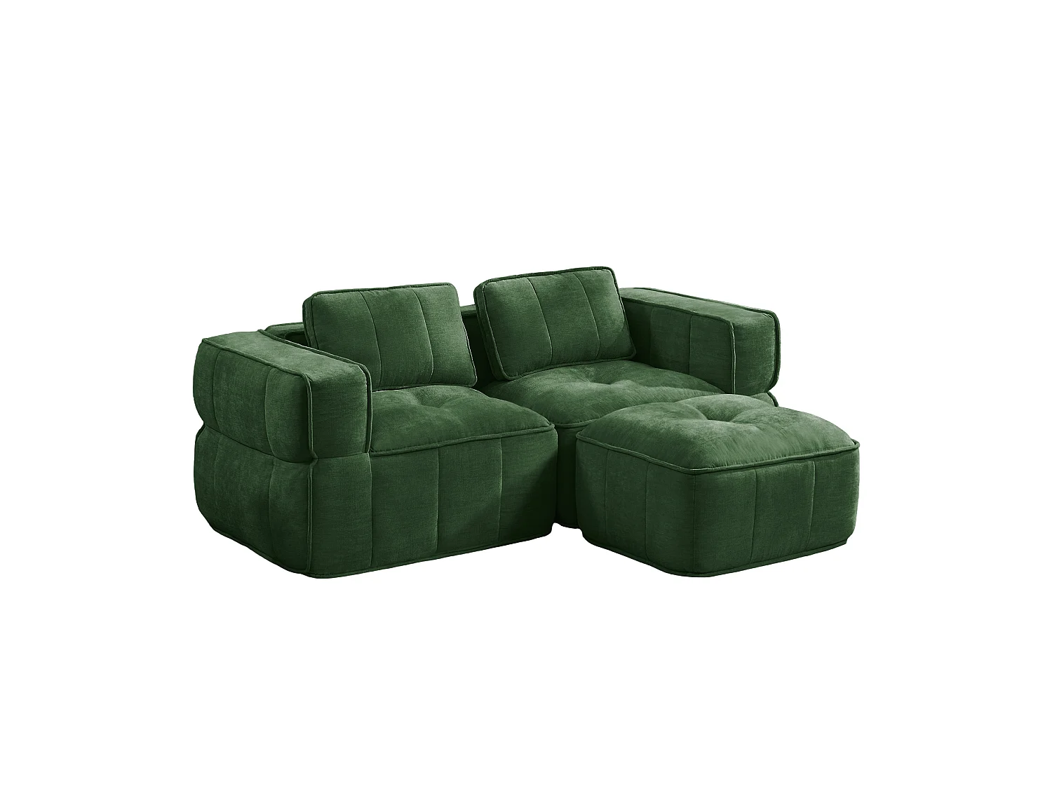 Modulbar hörnsoffa 2-sits polyester grön, med fotpall, djup sittbredd