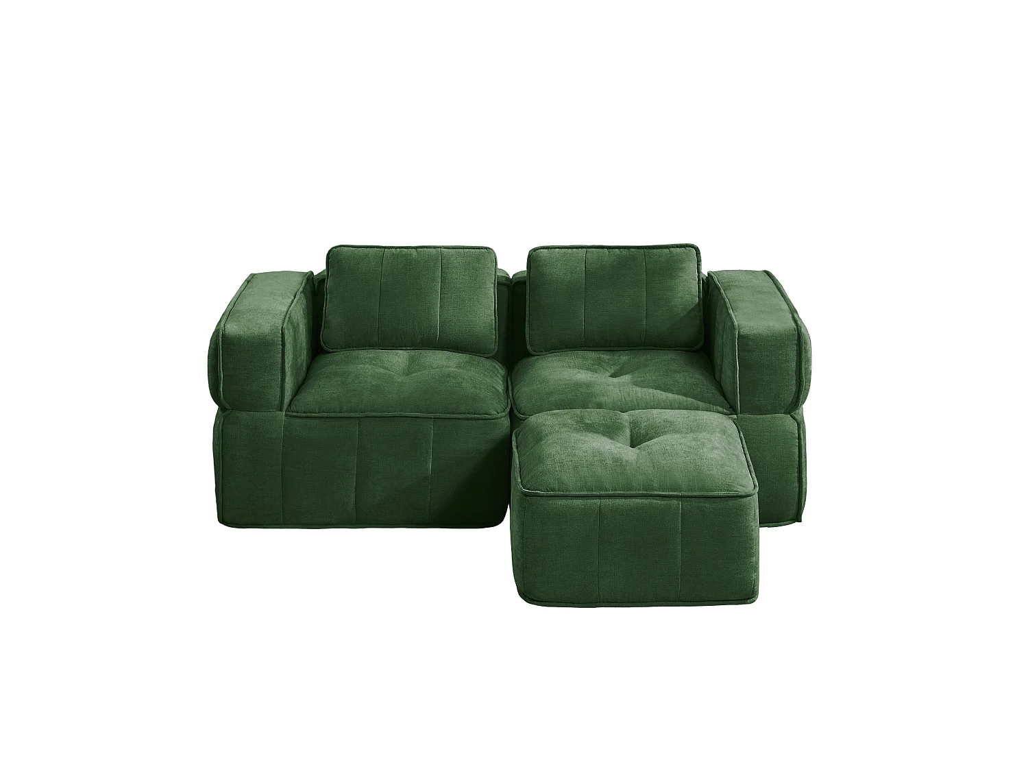 Modulbar hörnsoffa 2-sits polyester grön, med fotpall, djup sittbredd
