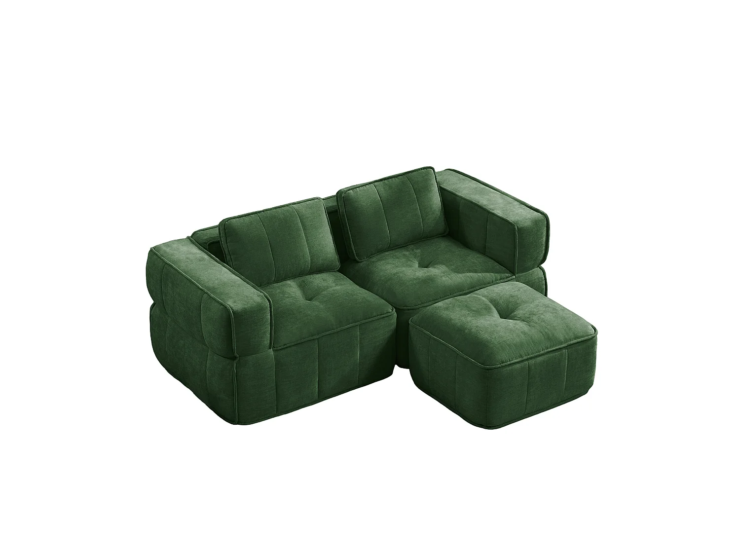 Modulbar hörnsoffa 2-sits polyester grön, med fotpall, djup sittbredd