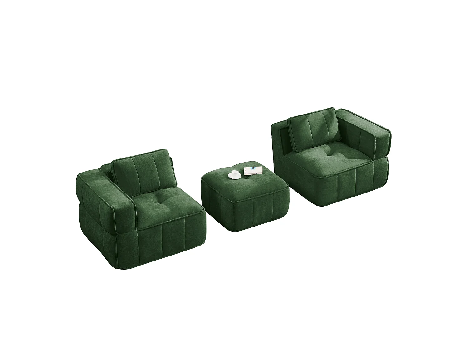Modulbar hörnsoffa 2-sits polyester grön, med fotpall, djup sittbredd