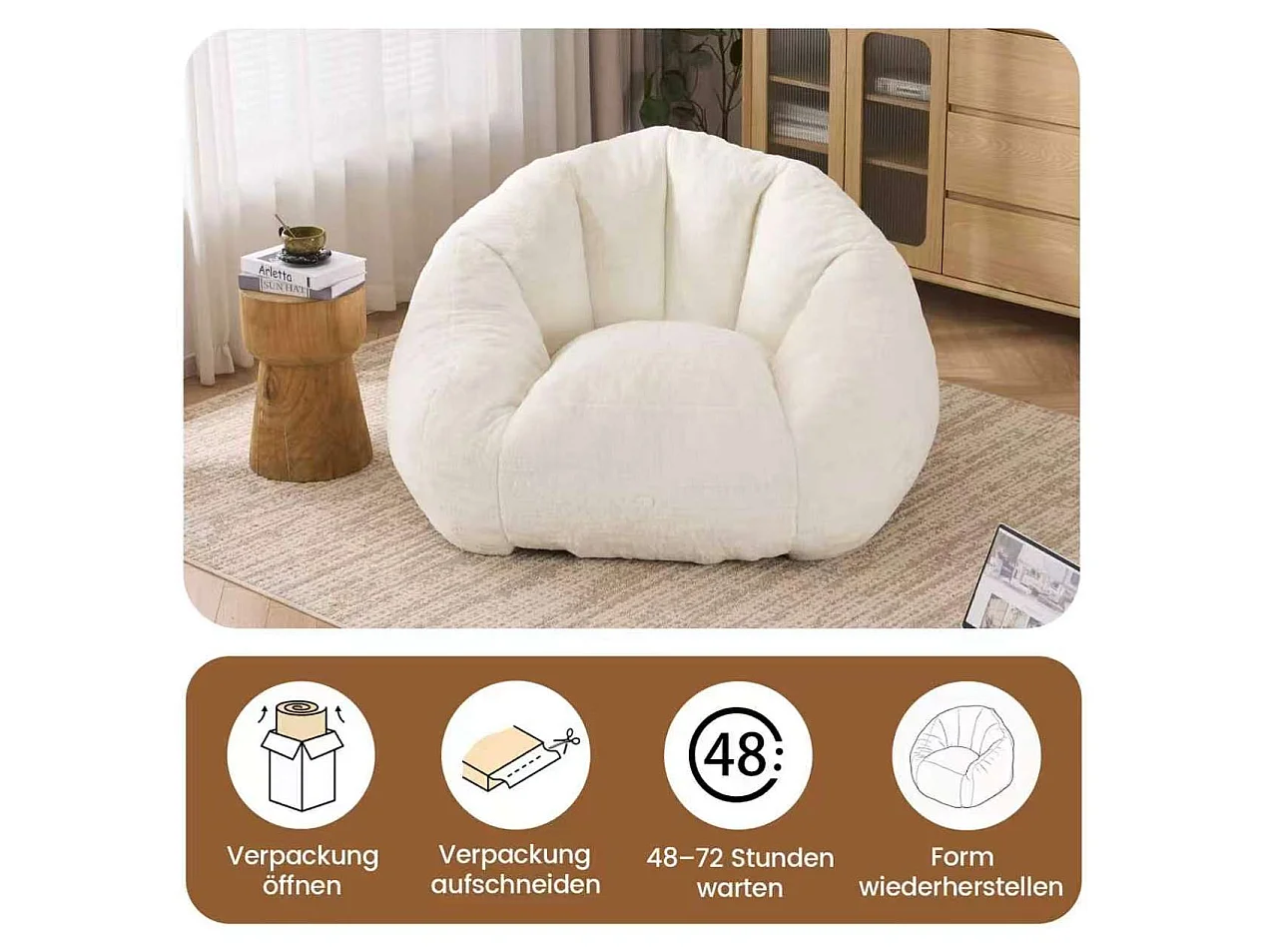 Weißer Sitzsack 123x111x75 cm aus Polyester, ergonomisch, für das Wohnzimmer