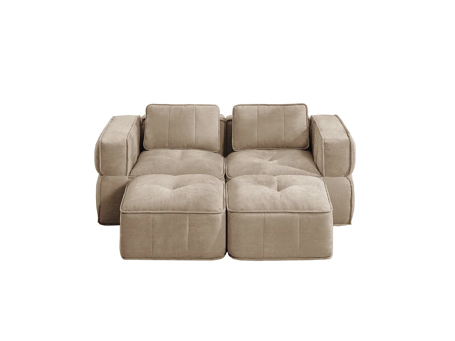 Modulbar hörnsoffa 2-sits polyester taupe, med 2 fotpallar, djup sittbredd