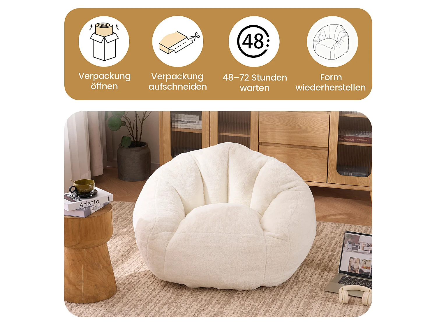 Vit sittpuff 98x98x60 cm i polyester, ergonomisk, för vardagsrum