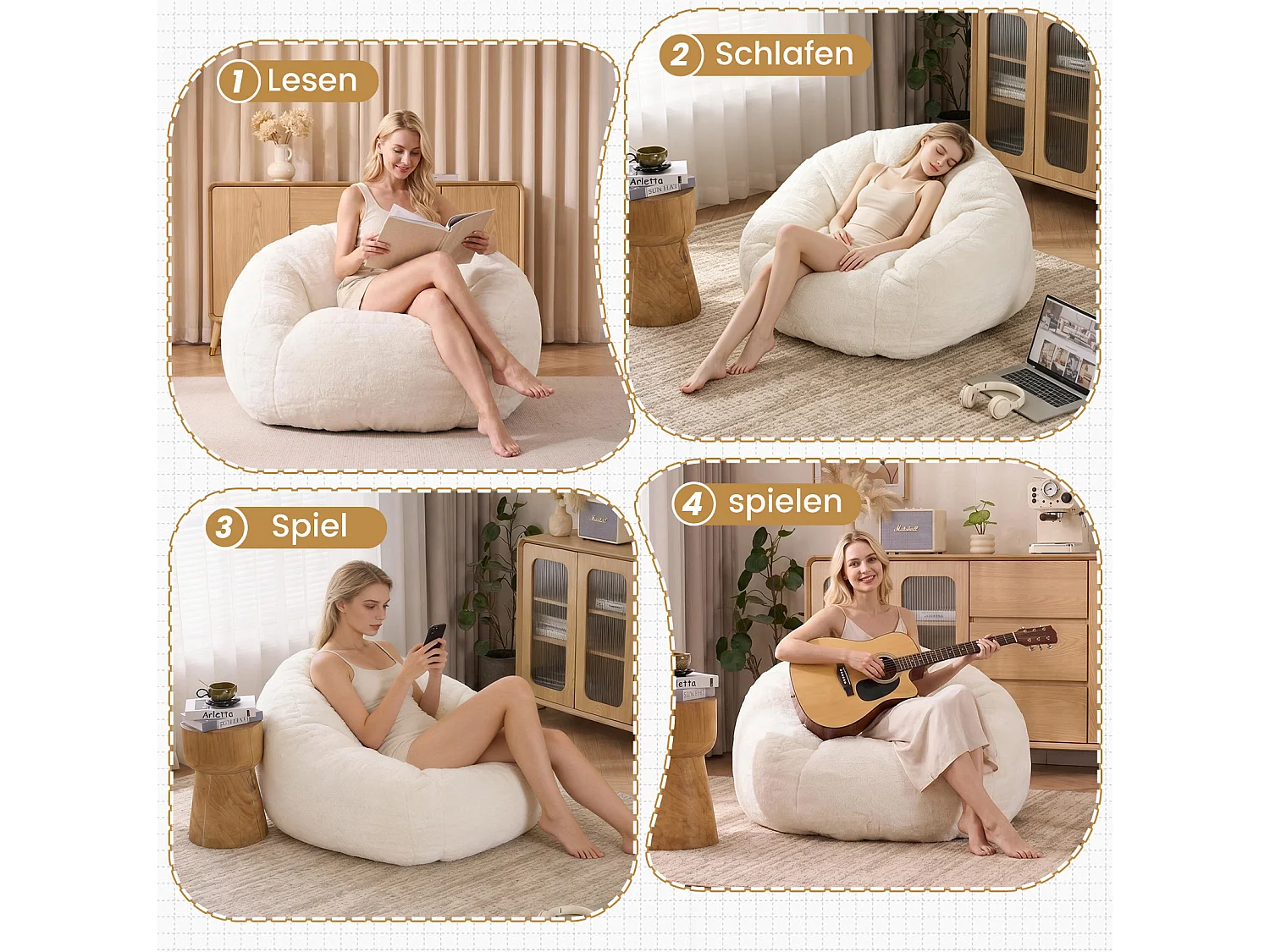 Vit sittpuff 98x98x60 cm i polyester, ergonomisk, för vardagsrum