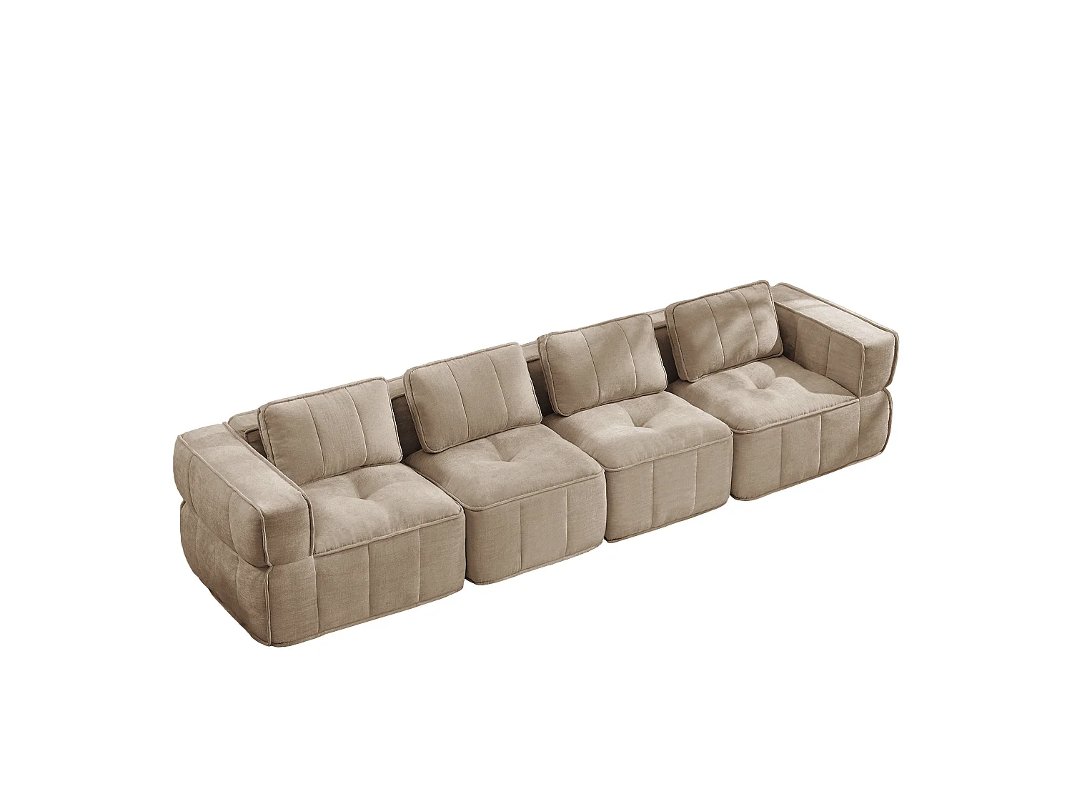 Modulbar rak soffa 4-sits i polyestertyg taupe, djup sittbredd, monteringsfri