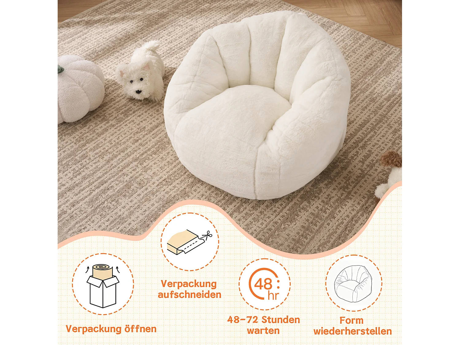 Beige barnpuff 75x70x52 cm i polyester, ergonomisk, för vardagsrum