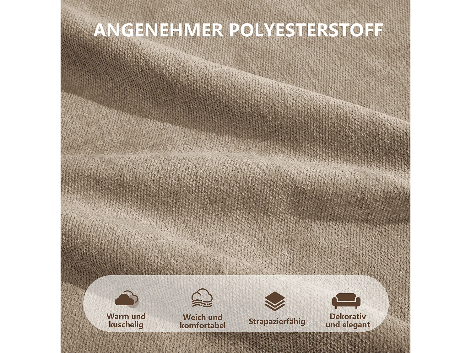 Canapé d'angle modulaire 3 places en polyester taupe avec 2 reposes‑pieds, assise profonde