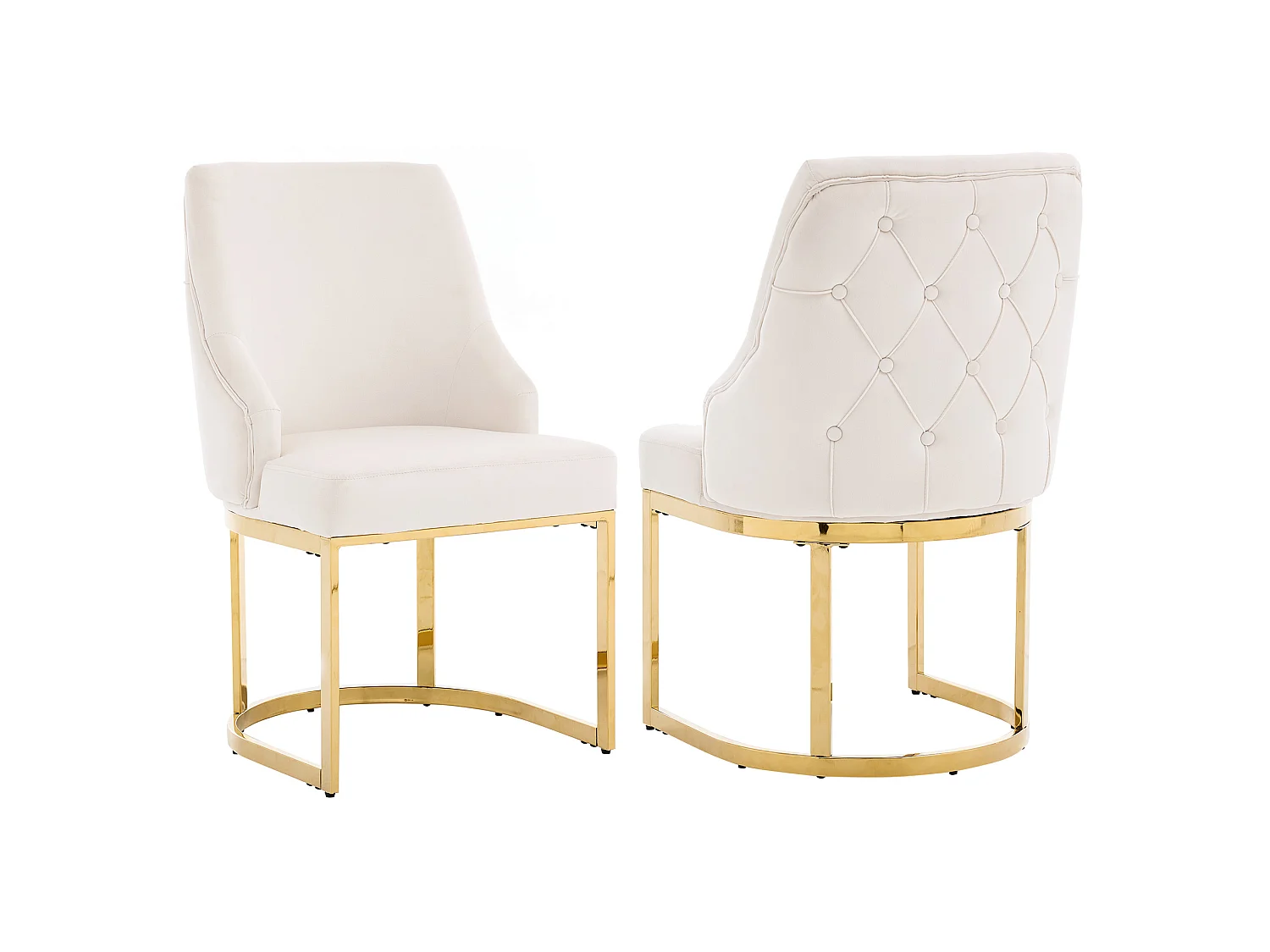Juego de 2 sillas de comedor en terciopelo beige con estructura metálica dorada, diseño cómodo