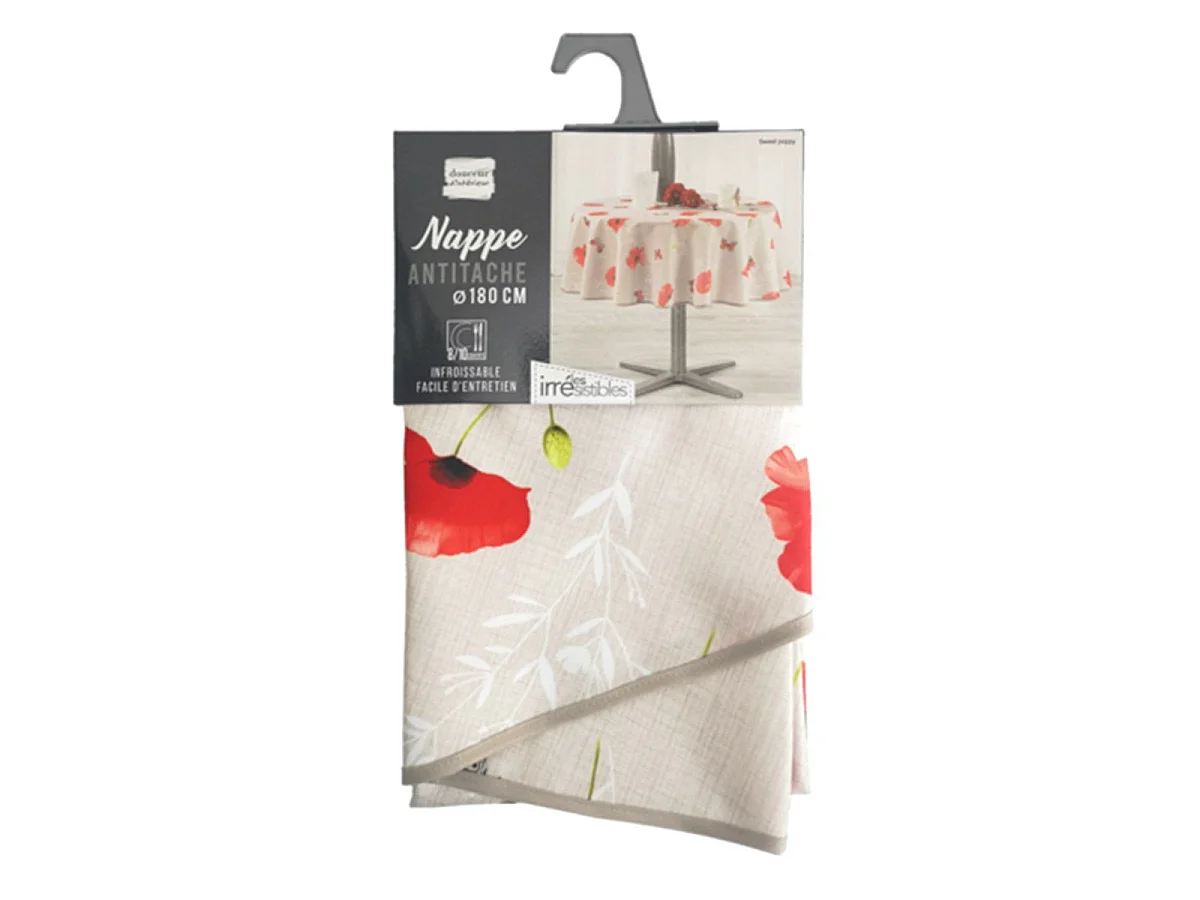 Nappe Antitache Ronde "Sweet Poppy" 180cm Rouge