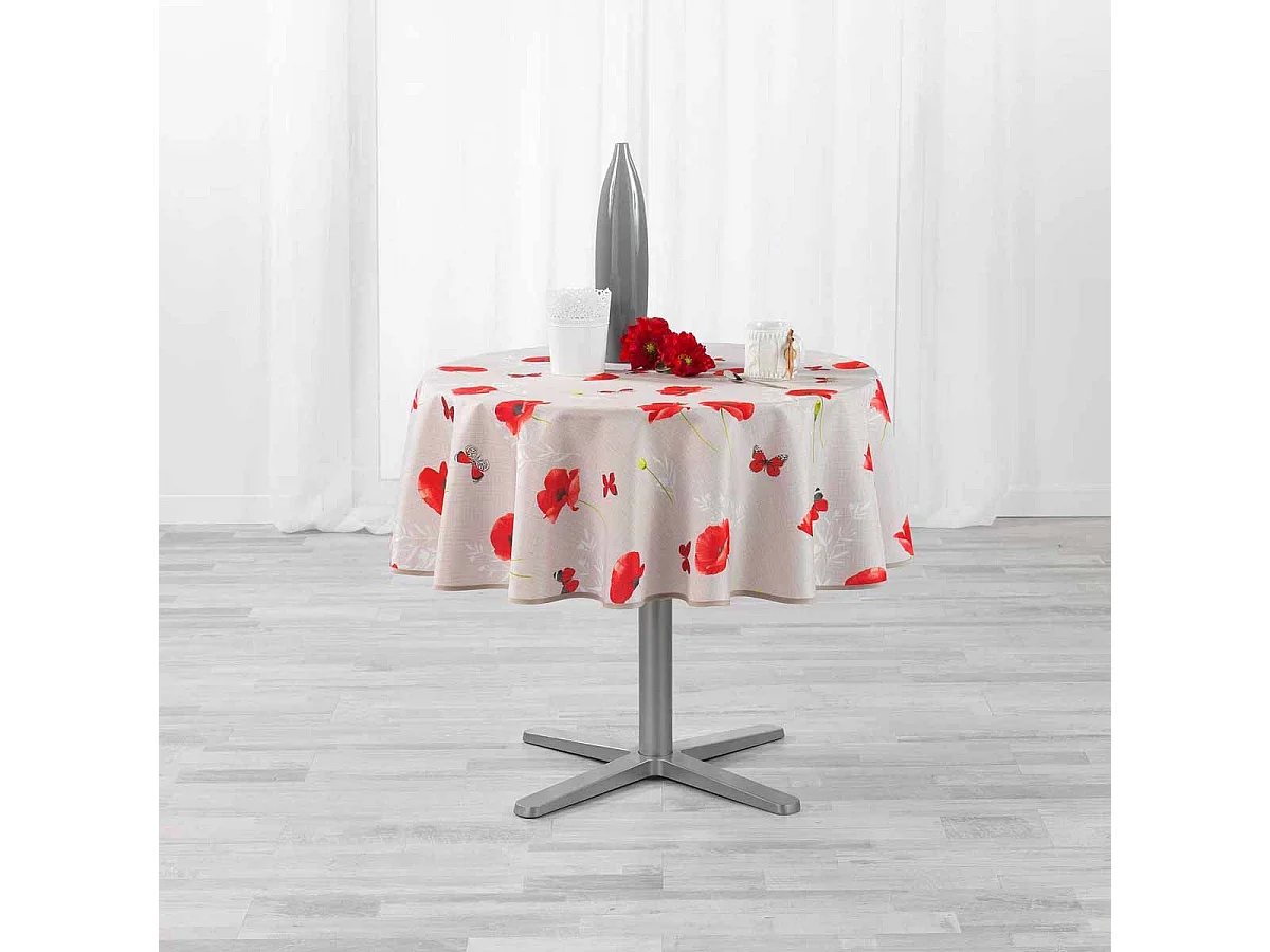 Nappe Antitache Ronde "Sweet Poppy" 180cm Rouge