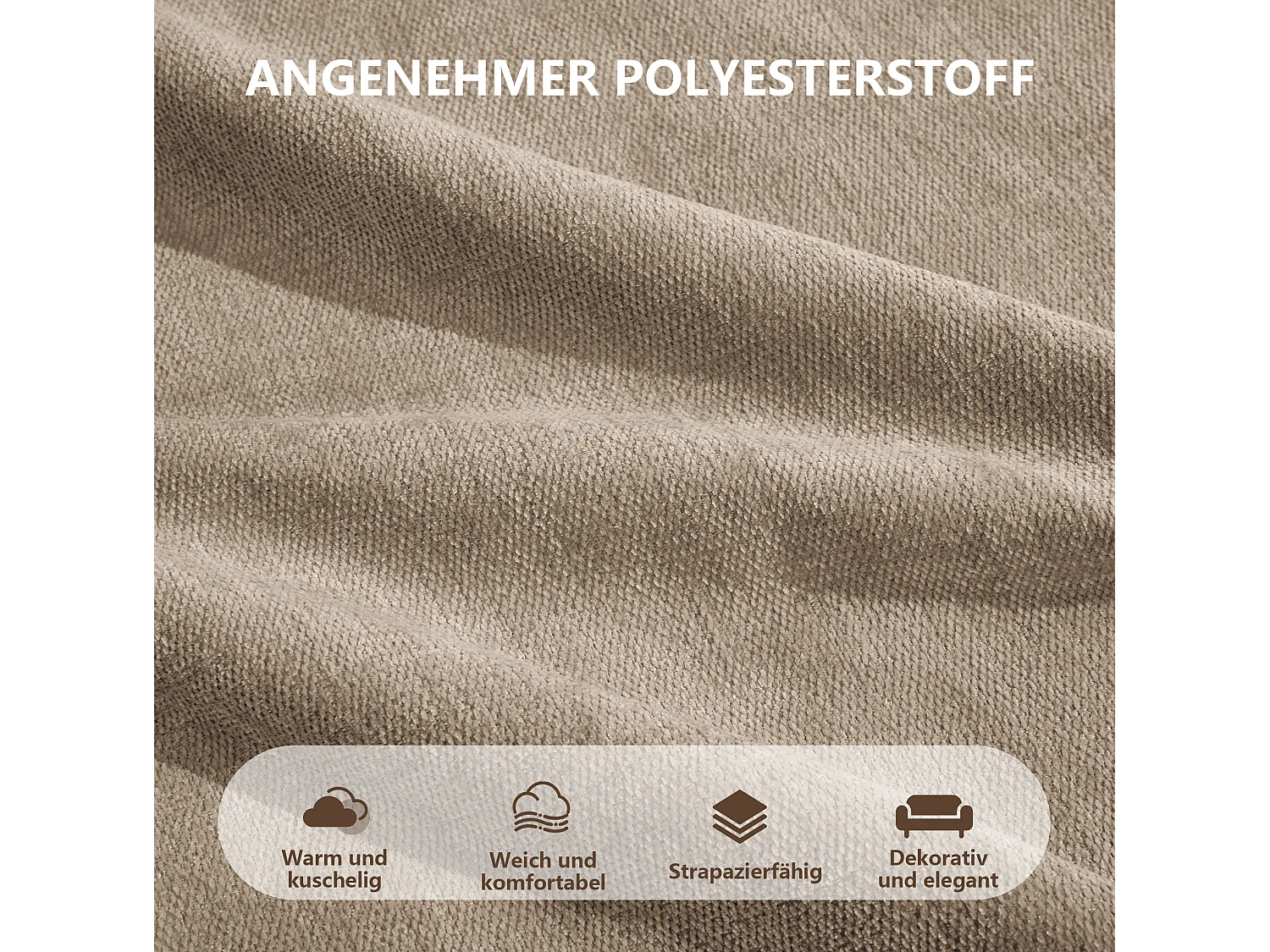 Canapé d'angle modulaire 4 places en polyester taupe avec repose‑pieds, assise profonde