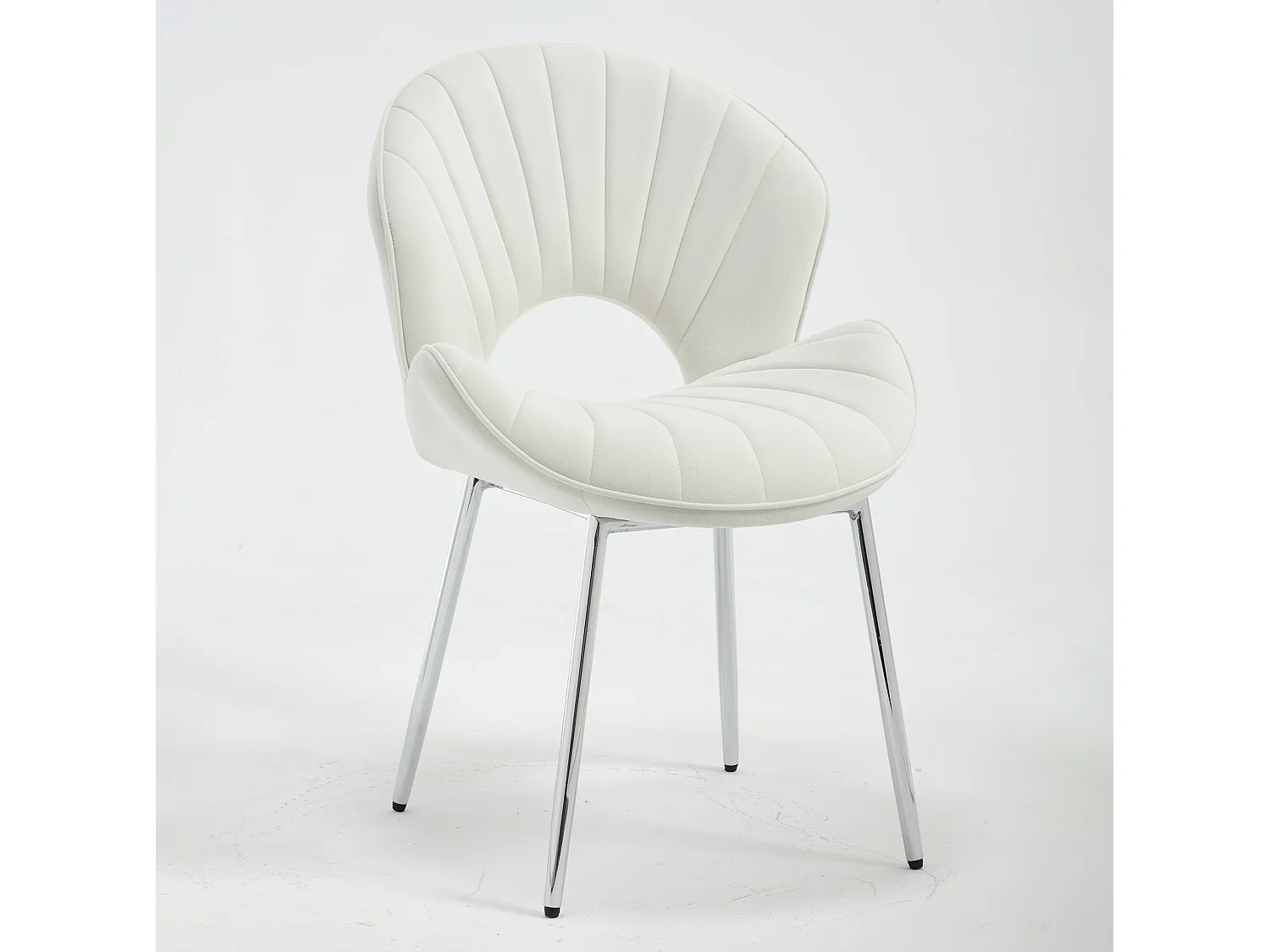 Lot de 2 chaises de salle à manger en velours ivoire, pieds métalliques argentés