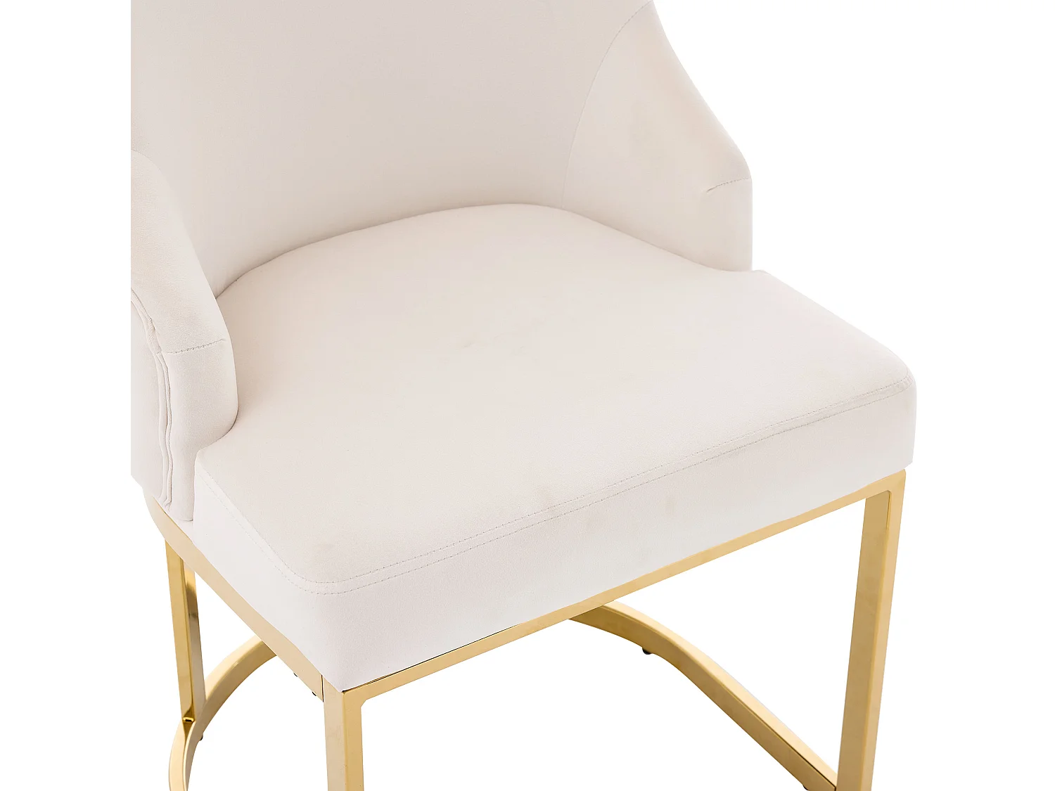 Juego de 6 sillas de comedor en terciopelo beige con estructura metálica dorada, cómodas y elegantes