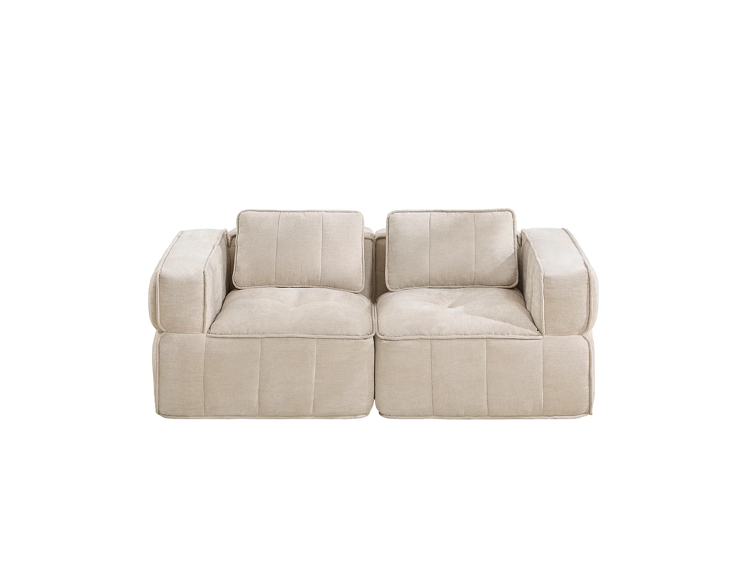 Modulaire 2‑zitsbank van beige polyester, diepe zitting, montagevrij, 198x93x67 cm