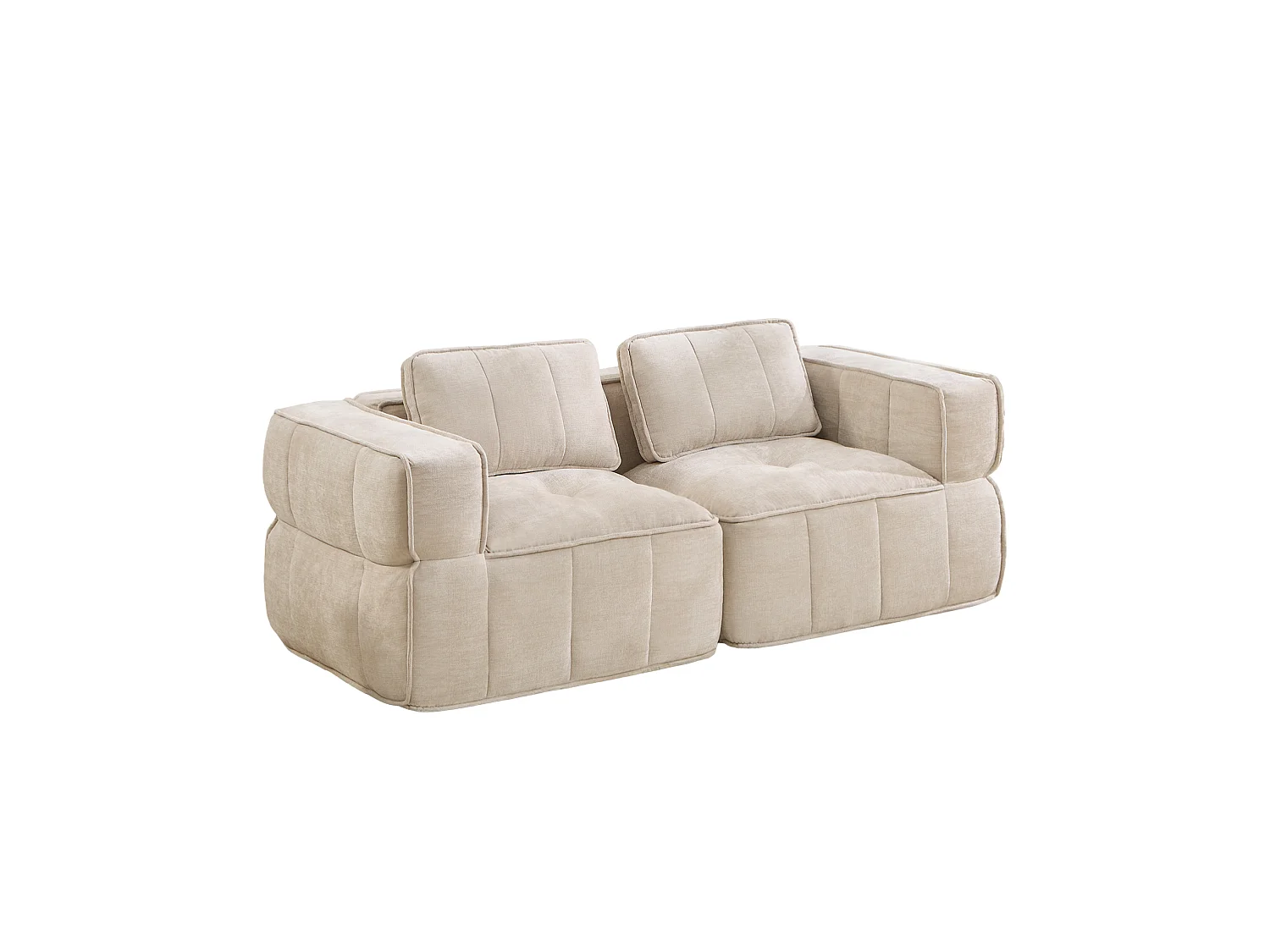 Modulaire 2‑zitsbank van beige polyester, diepe zitting, montagevrij, 198x93x67 cm